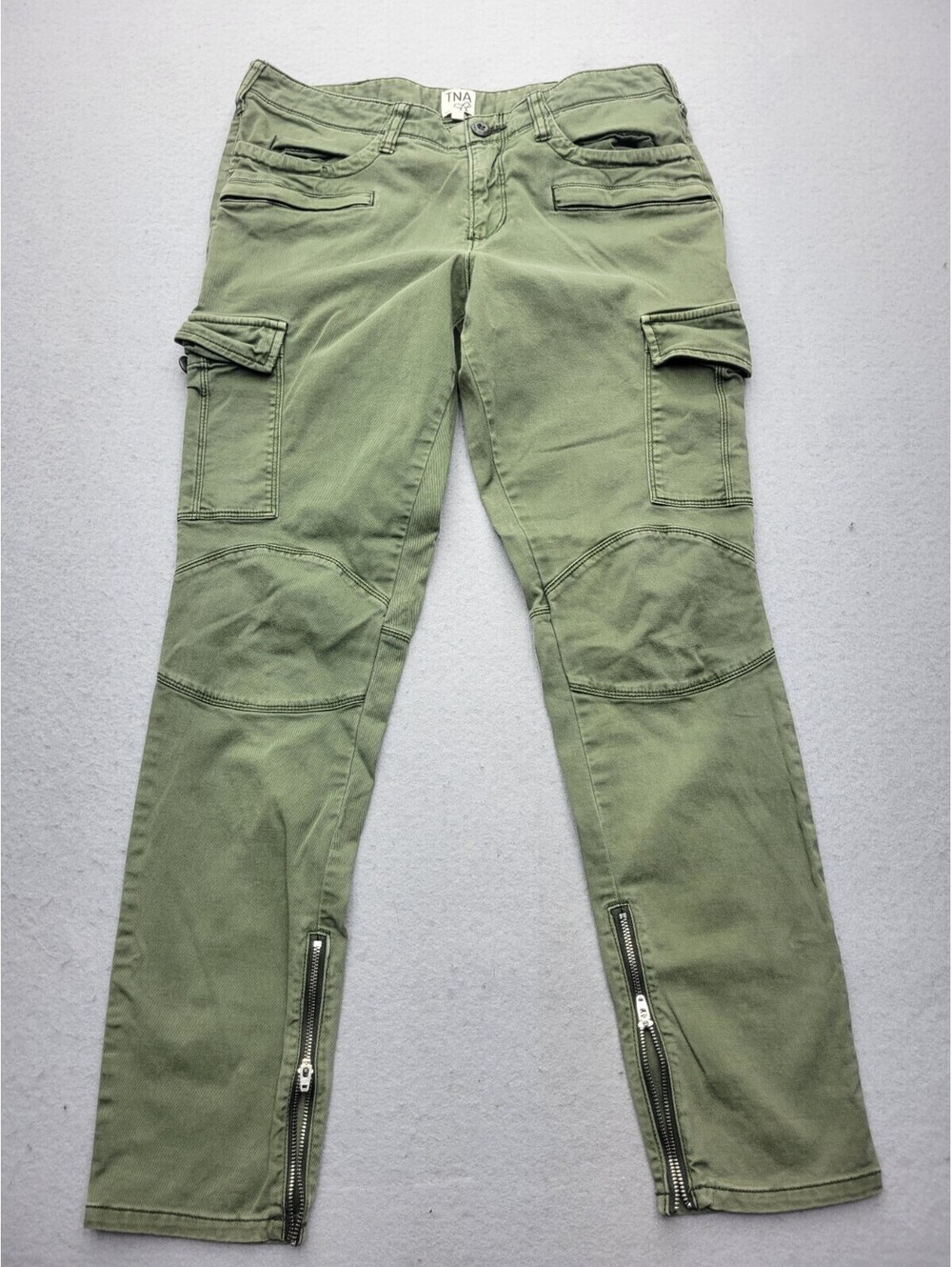 TNA Women's Pants Size 10 Green Cargo Cotton Blend Mid Rise NA Skinny